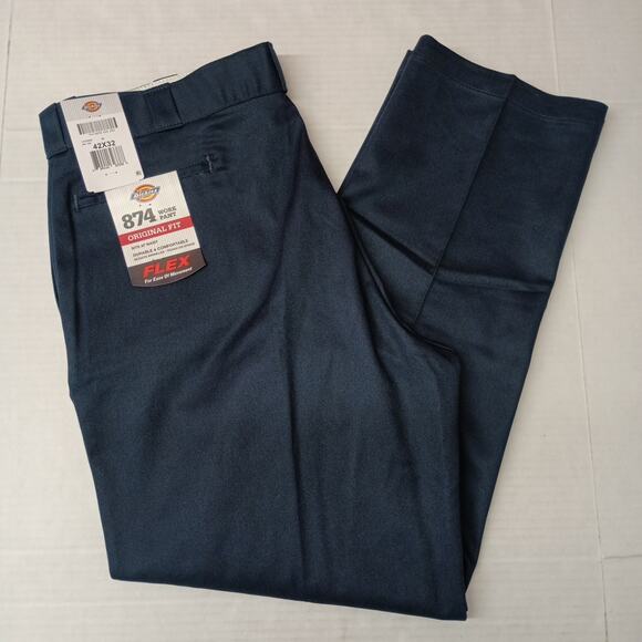 Dickies 874 Work Pants Men's 42x32 Flex Blue Original Fit Resists Wrinkles - Picture 1 of 7